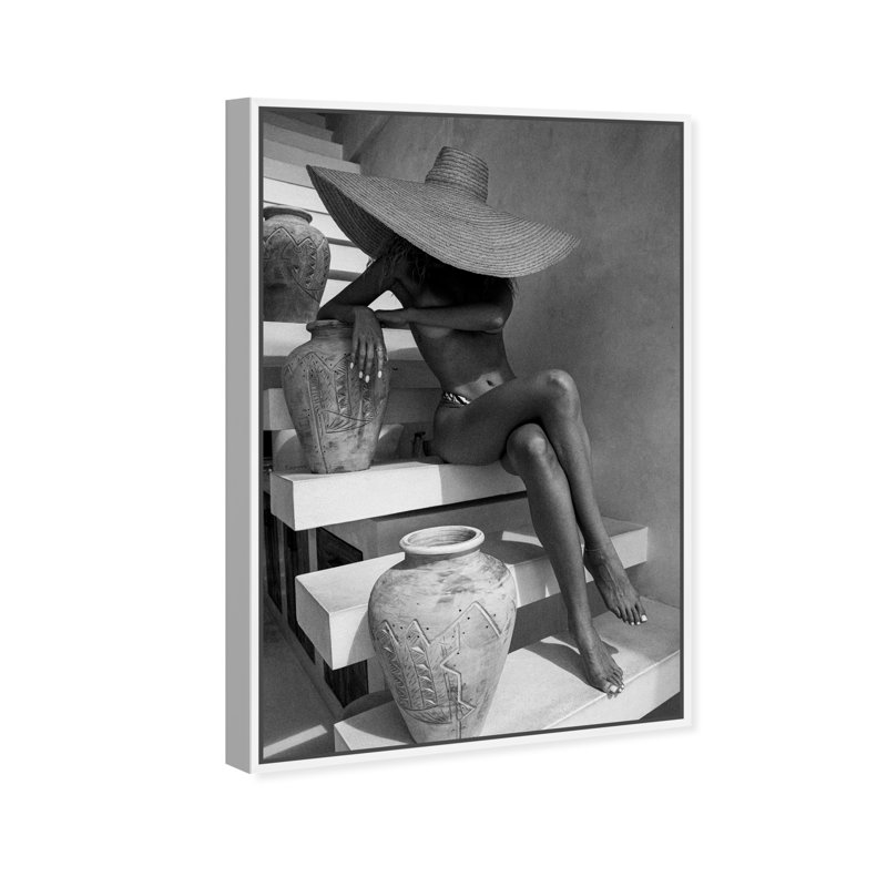 Andrea I Gray Canvas Fashion Print by Oliver Gal, 16"H x 11"W, White Frame
