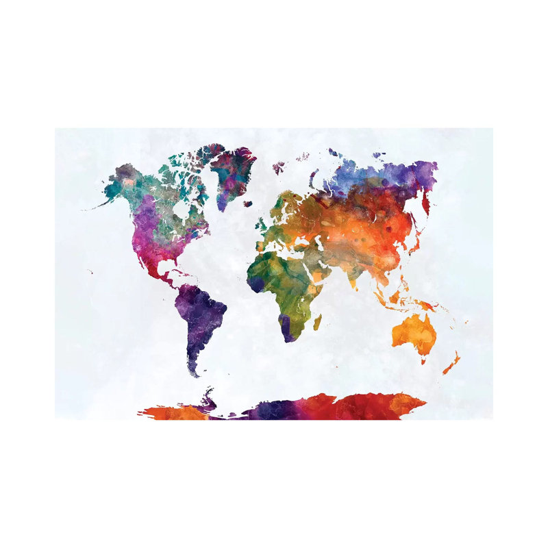 World Map in Watercolour XVI 1 Piece Wrapped Canvas Painting, 20.32cm H x 30.48cm W x 1.91cm D