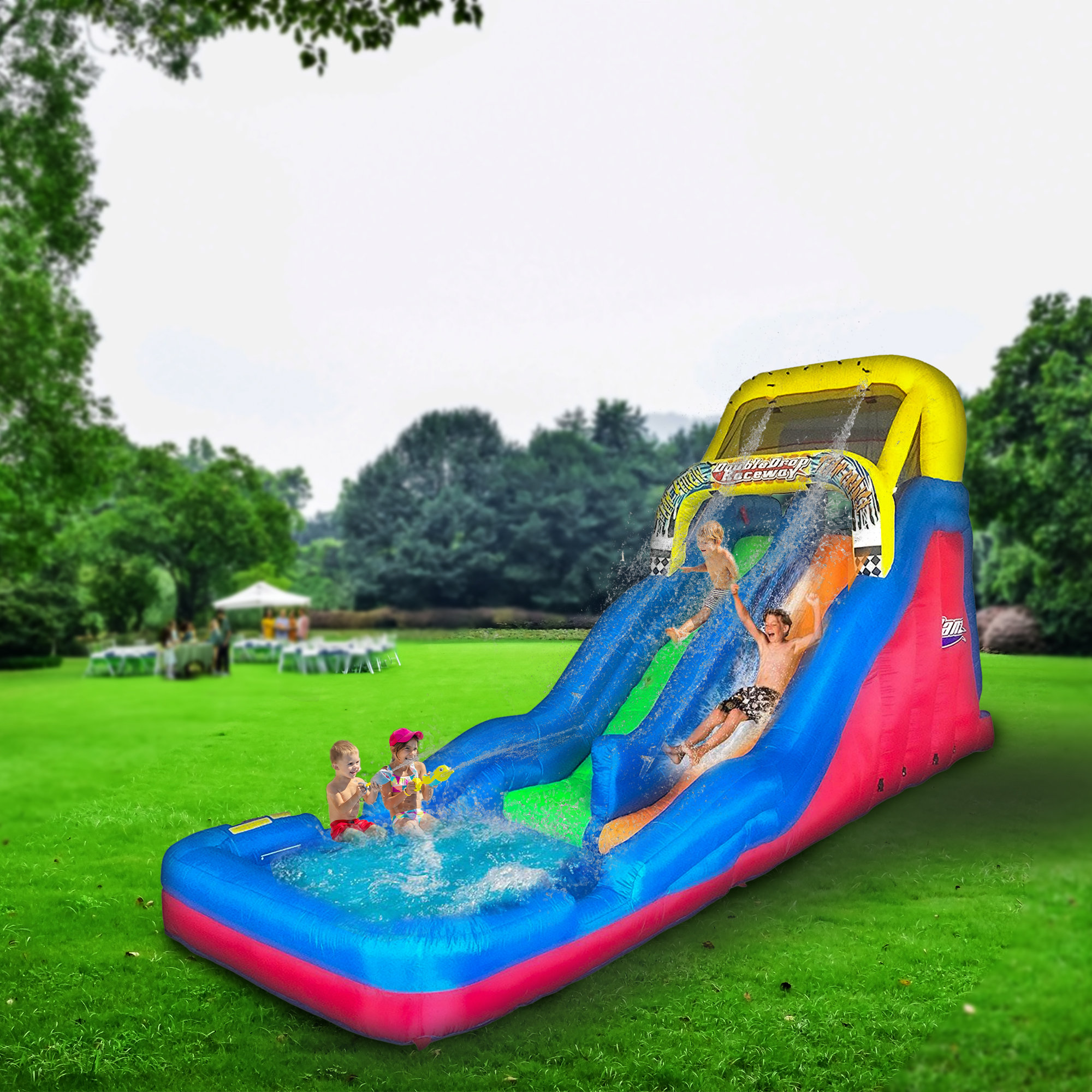 Banzai Double Drop Raceway 2 Lane Inflatable Outdoor Water Slide ...