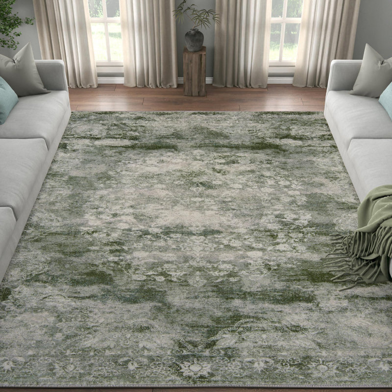Tapis lavable vert forêt Vintage, Rectangle 2 pi x 3 pi