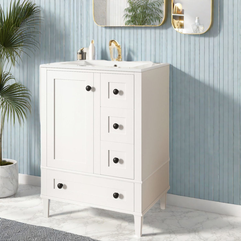 Meuble-lavabo moderne blanc 24 po avec lavabo et rangement