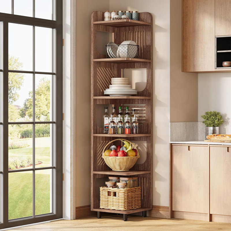 71.65 Inch Tall 6-Tier Narrow Corner Bookshelf For Living Room, Office, And Bedroom Storage