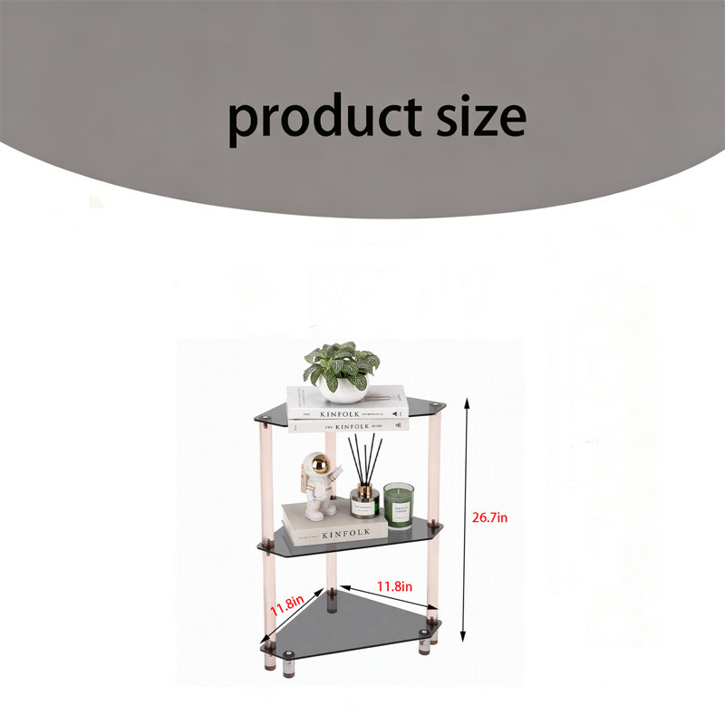 Table d'appoint avec tablette d'angle - Petite table de coin de salon, présentoir de coin et tablette de rangement, Clear