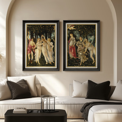 Renaissance Allegorical Figures Classical Garden Scene – Set of 2 Premium Framed Wall Art Print on Paper 26"x36"