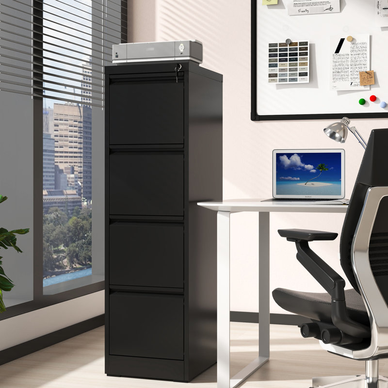 4 Drawer Metal File Cabinet With Lock, Steel Build, Tilt, Full Extension Drawers For Office/Home Organization And Maintenance Keeping