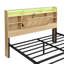 Wooden Bed with Charging Port, LED Light, Headboard Storage & Rattan Drawer-129461596