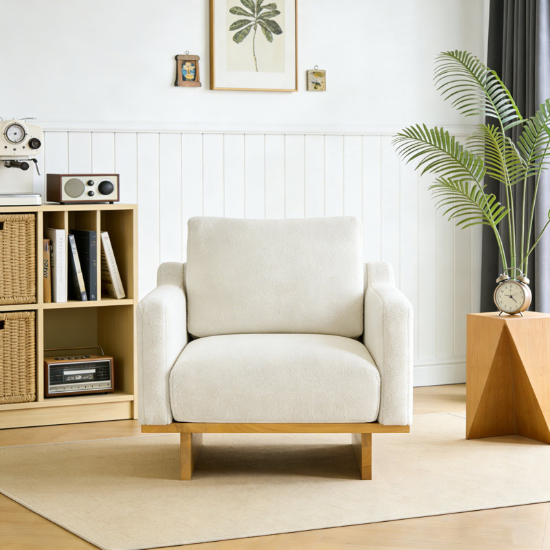 Fauteuil d'appoint rembourré l 36 po Modern, Bouclé, Blanc