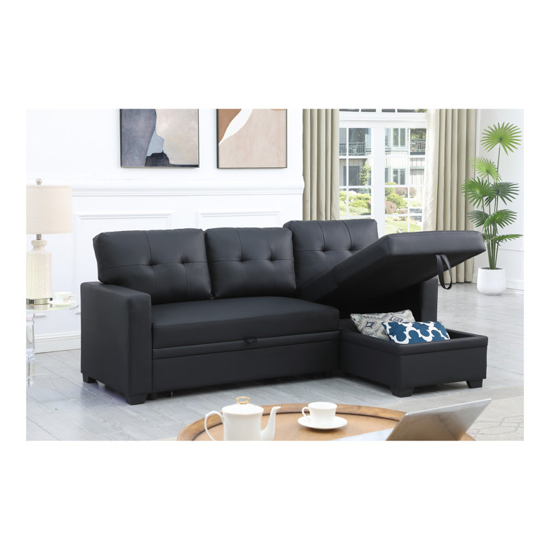 Upholstered Pull out Sectional Sofa with Chaise