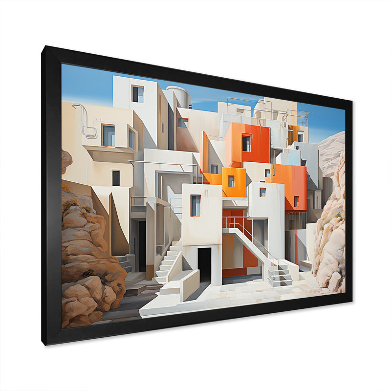«De Stijl Desert House Lansdcape - Canyon», art mural sur toile, H 24 po x l 32 po x P 1 po, Cadre simple noir