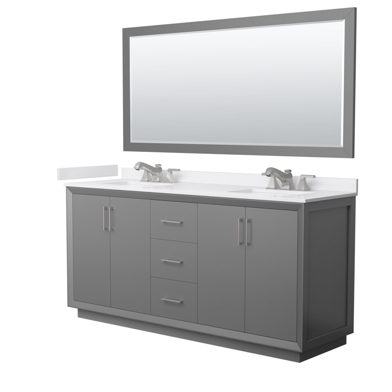 Strada 72'' W Double Vanity, Light Green, Brushed Nickel, White Cultured Marble