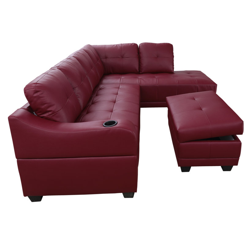 Sweetgrove Faux Leather L-Shaped Sectional, Right Hand Facing, Faux Leather Red