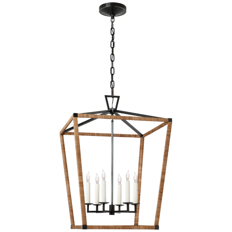 Darlana 6 - Light Chandelier, Antique-Burnished Brass/Natural Rattan, 34.25" H x 24" W x 24" D