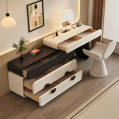 47.24"Modern Black and Cream Extendable Vanity and Storage Cabinet With Mirror