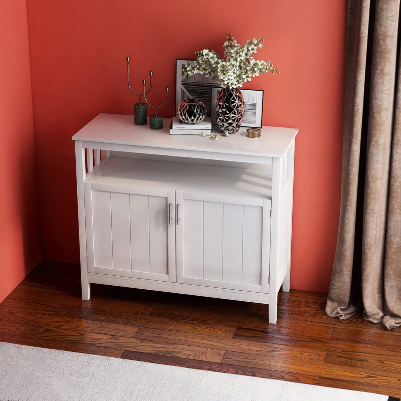 Buffet de rangement pour la cuisine - blanc. Fabriqué en E1 robuste. Surface spéciale laquée. Grand espace avec tablettes réglables. Assemblage sans effort. Porte magnétique à des fins de sécurité