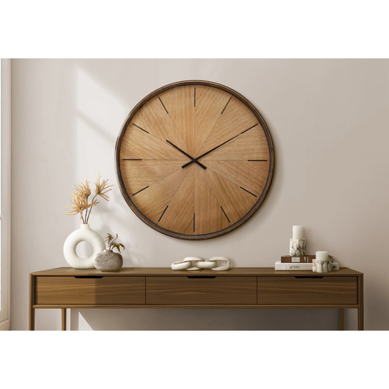 Horloge murale, ronde, 30 po, grande horloge murale, brune, moderne, contemporaine