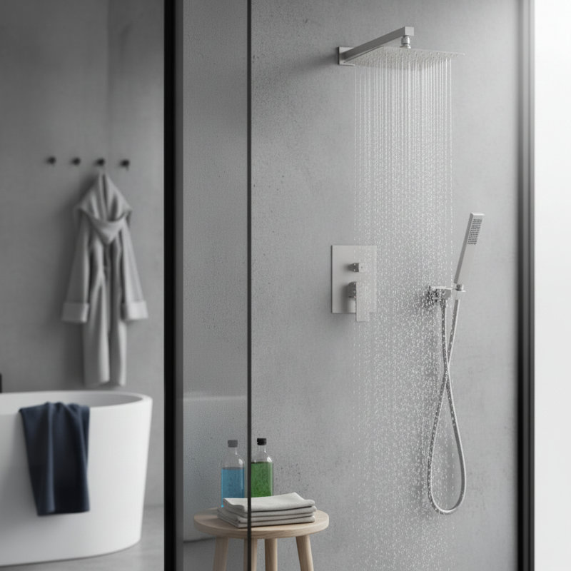 Système de douche à pluie 10 "en nickel brossé avec douchette - Ensemble de robinet de douche à double fonction à haute pression avec valve brute