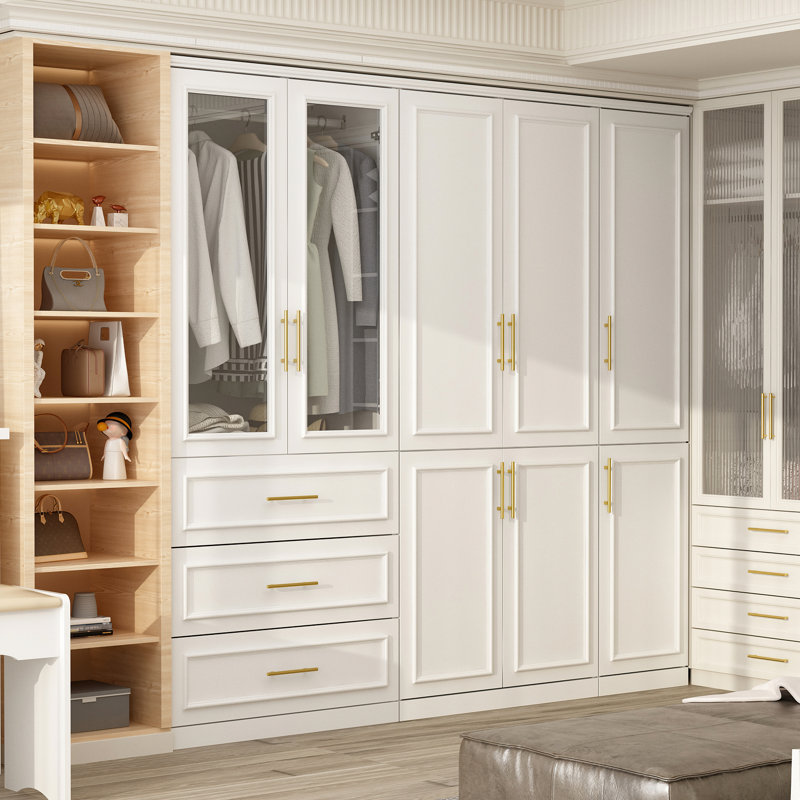 Radmil Armoire: 8-Door White Wardrobe with Gold Handles