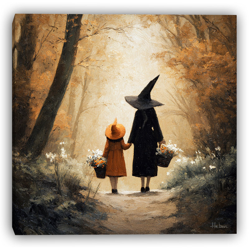 «Witch and Child in Autumn Light», art mural sur toile tendue, H 12 po x l 12 po