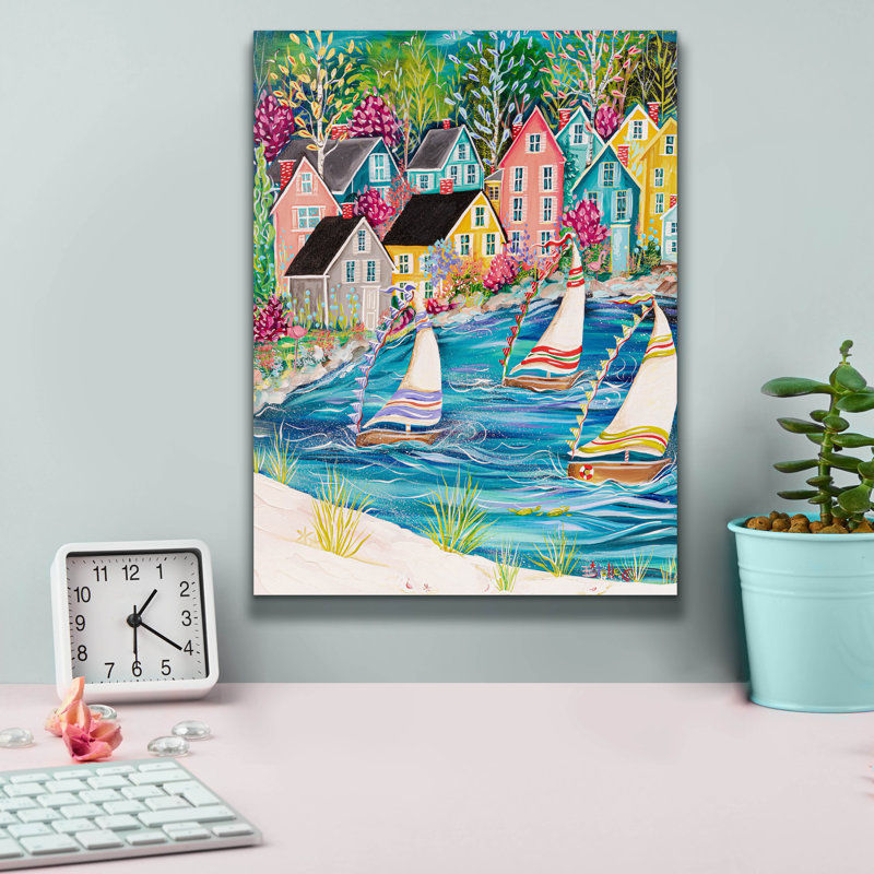 «Coastal Village» par Estelle Grengs, H 16 po x l 12 po x P 0,75 po