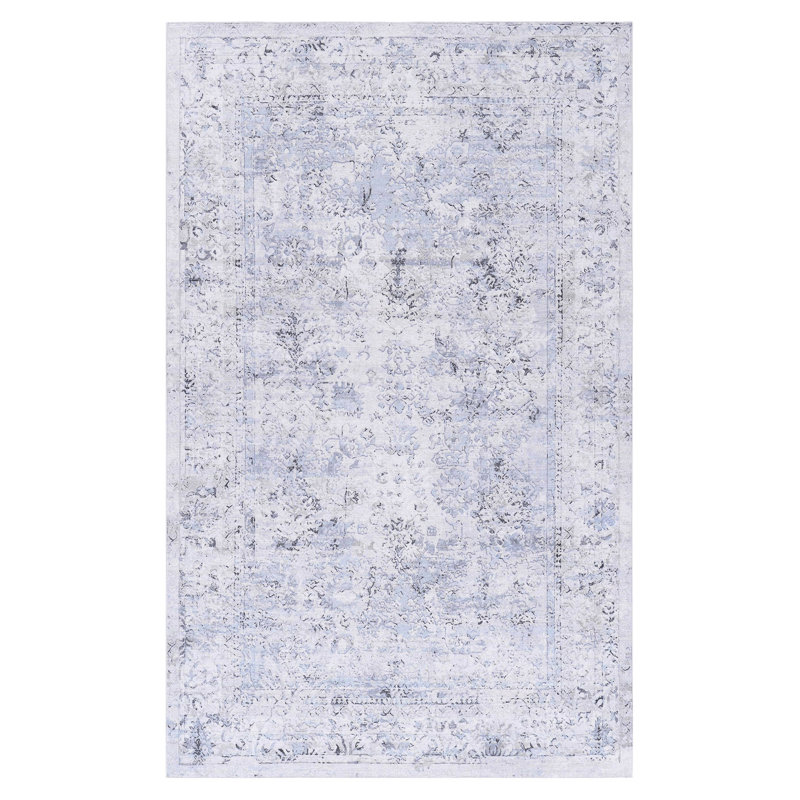 Area Rug 4x6, Machine Washable, Low-pile, Non-slip, Non-shedding, Foldable - For Living Room, Bedroom, Kitchen, Dining Room Soft And Stain- (blue+cream Washable Low-pile Enticing