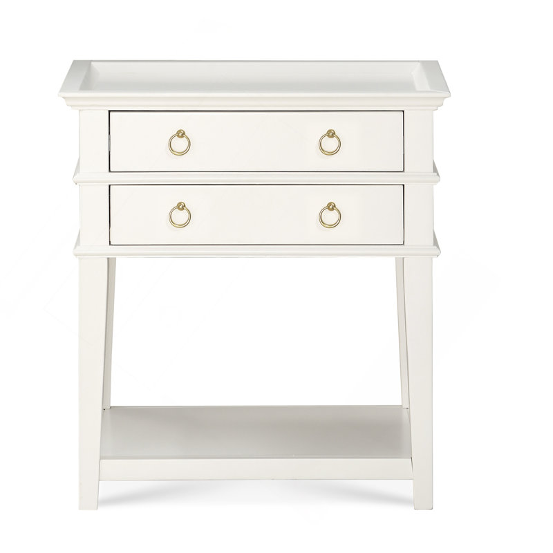 Carmona White 2-Drawer Tray Top Nightstand, White