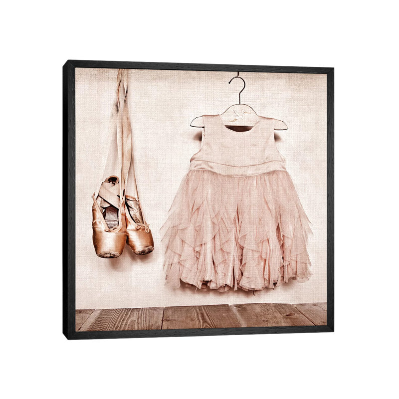 Baby Girl Dress And Ballet Slippers - Print on Canvas, 66.04 cm H x 66.04 cm W, Black Framed