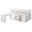 Lit mezzanine double bas avec commode, tablettes et bureau portatif à roulettes, lit multifonctionnel - blanc-1498085408