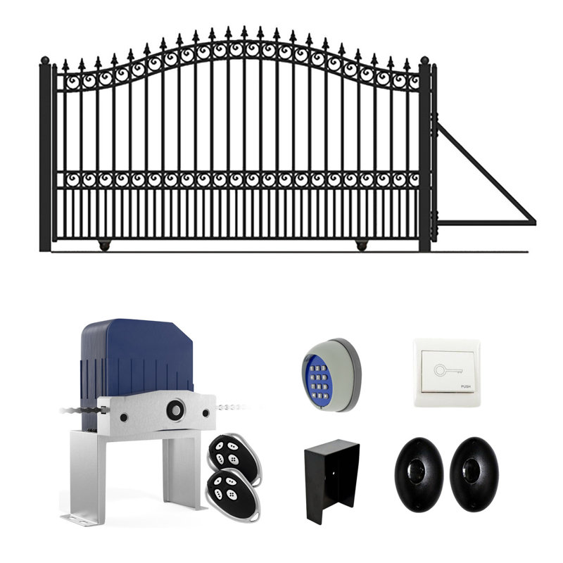 Black Steel Arched 16 ft Driveway Gate with Opener