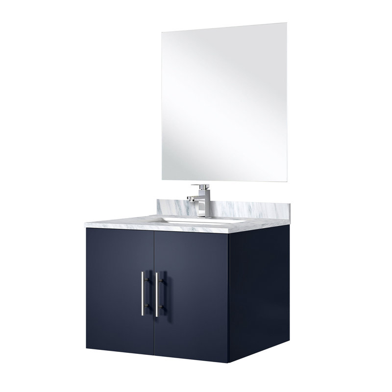 Bleu marine 24 po Meuble-lavabo X 22, comptoir en marbre, miroir 18 et robinet, résistance aux égratignures et aux taches à long terme