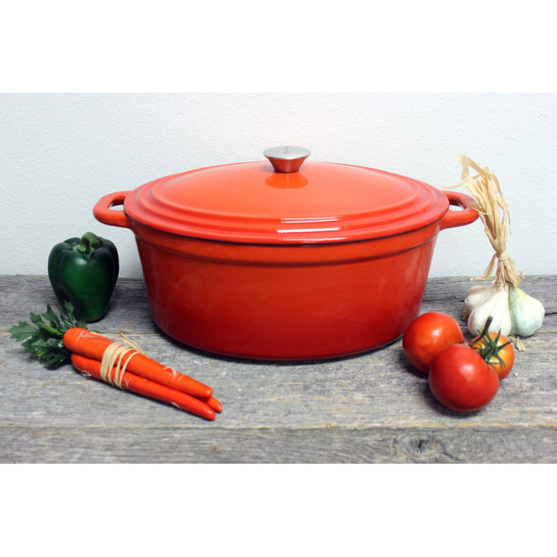 Neo 8qt Orange Enameled Cast Iron Oval Dutch Oven