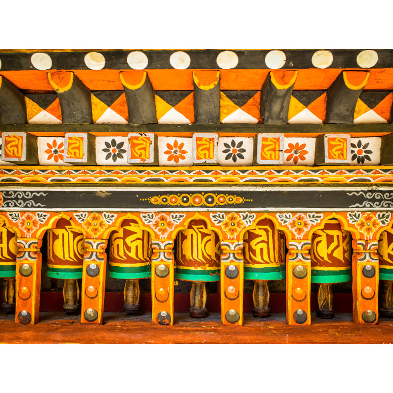 Buddhist Prayer Wheels Print by Mark Paulda, Black Framed Canvas, 25" H x 33" W