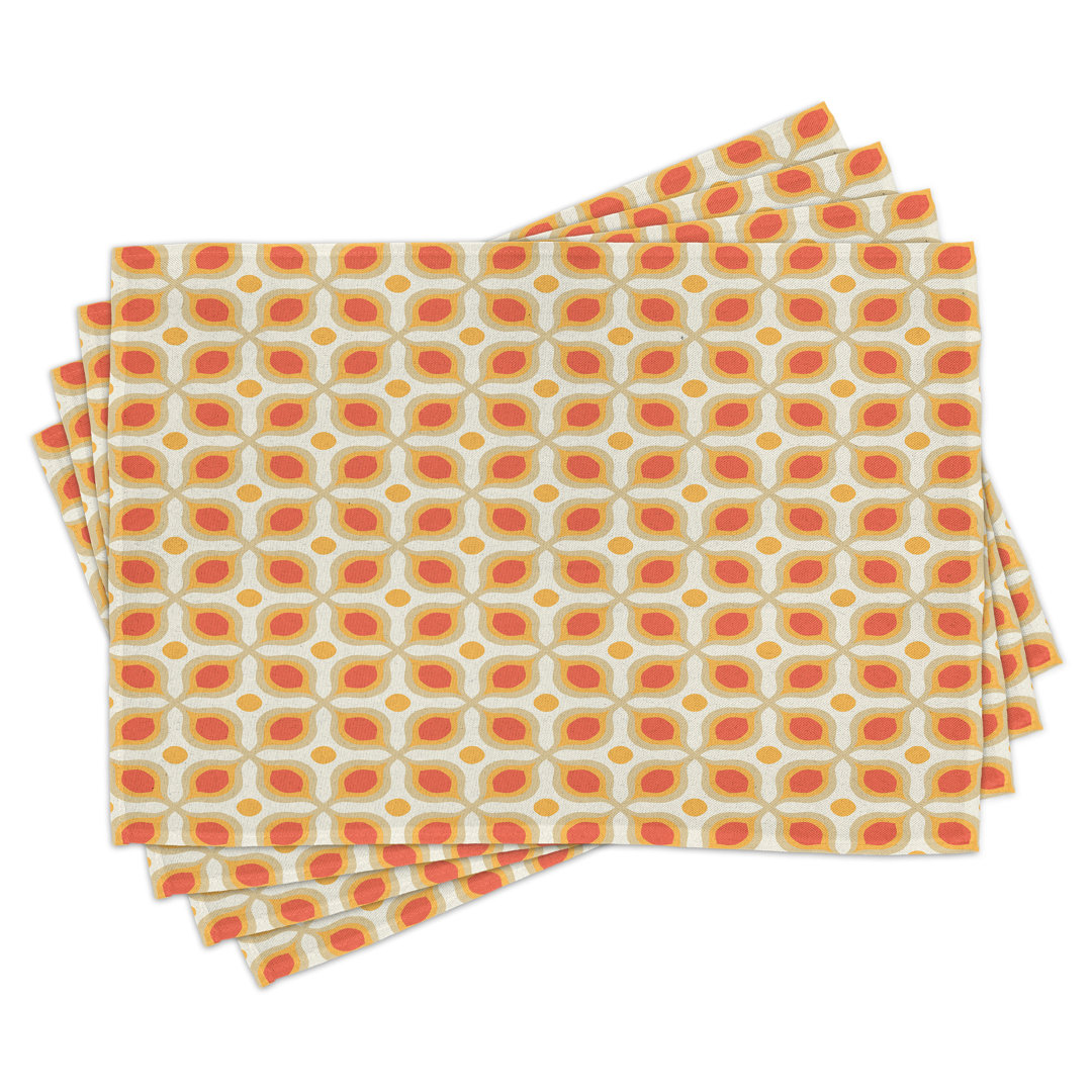 Platzdeckchen 4er Set, 70er Jahre Boho Geometrisch, Orange Creme