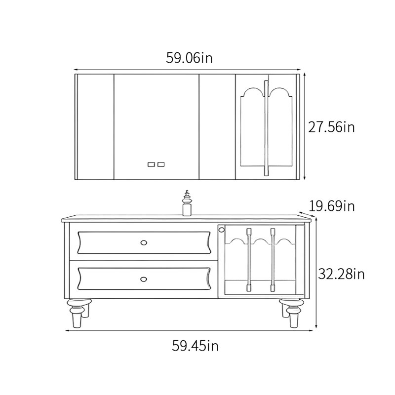 American retro-style bathroom cabinet., 32.28" H x 59.45" W x 19.69" D