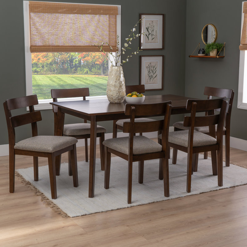 Ensemble de salle à manger en bois massif Laforest, 7 pièces : table, 6 chaises, Brun / Gris