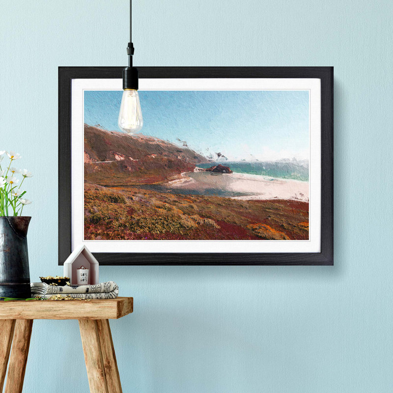 The Pacific Coast Highway in California - Picture Frame Painting Print, 48cm H x 65cm W x 2cm D, Black Framed