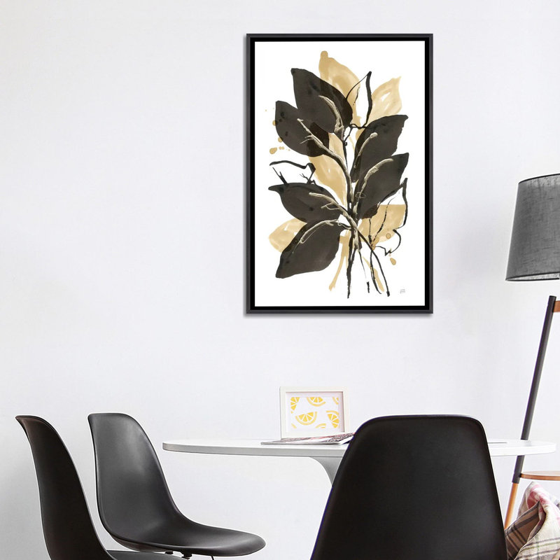 Natural Leaves II, Distressed Black Floater Framed Canvas, 40" H x 26" W x 1.5" D