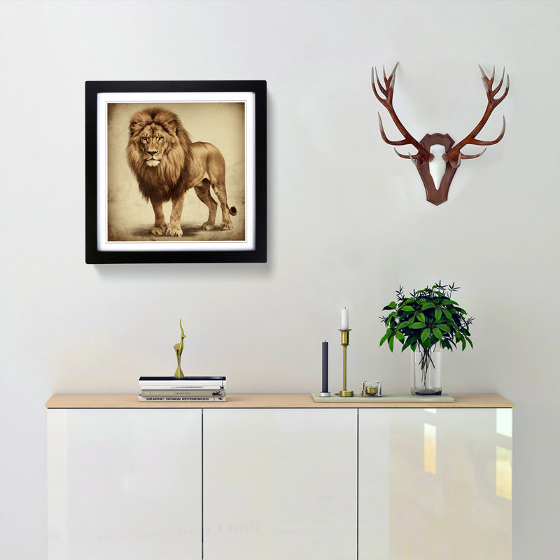 Lion - Framed Print, Black