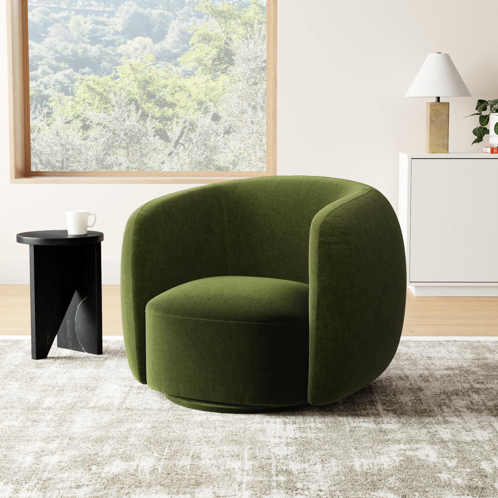 Neilson Swivel Barrel Chair, Distressed Green Velvet