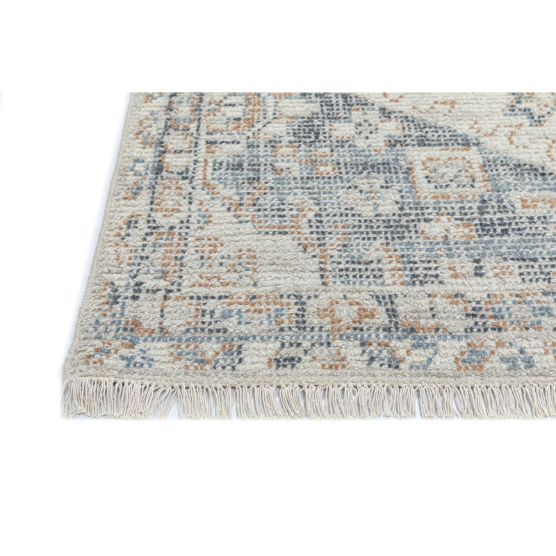 Cornice Classic Double Medallion Hand-Knotted Wool-Cotton Blend Area Rug - Blue