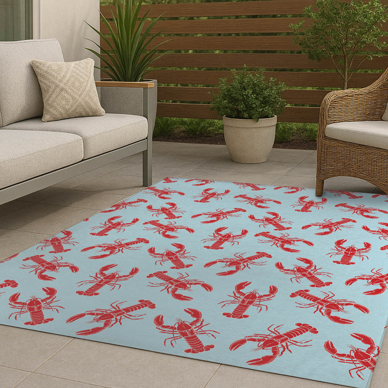 Tapis d'extérieur décoratif homard, Blue, Rectangulaire 2 pi x 3 pi