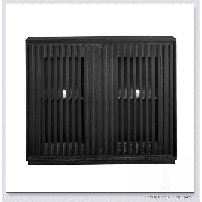 Mid Century Modern Fluted Hollowed Out Sideboard Cabinet With 2 Outlet Holes, Spacious Storage For Various Rooms, Black