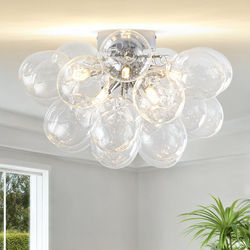 Bubble Ball Semi Flush Mount Ceiling Light Fixture, Modern Blown Glass Close To Ceiling Light Fixture For Bedroom Hallway Entryway Kitchen Foryer Dining Room