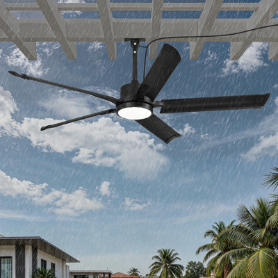 Cissline 56" Black Indoor/Outdoor Waterproof Plug-in Ceiling Fan with Light and Remote & App Control for Patio/Gazebo/Pergola