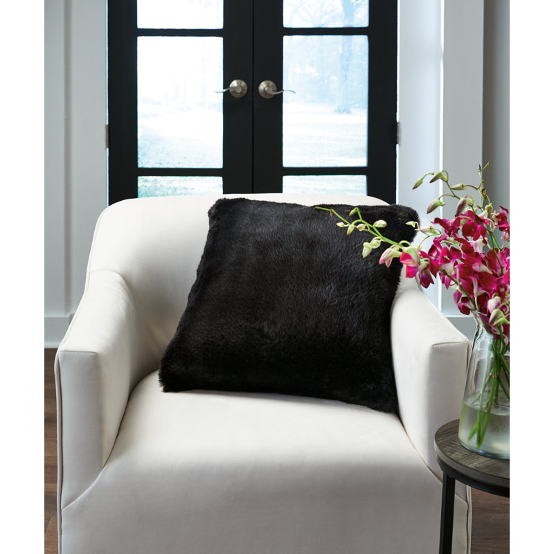 Black Faux Rabbit Fur Square Accent Pillow 20 x 20 Inches