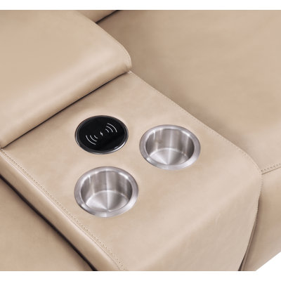 Beige Right-Facing 5-Piece L-Shaped Sectional In Genuine Leather With 3 Power Recliner & Adjustable Headrests