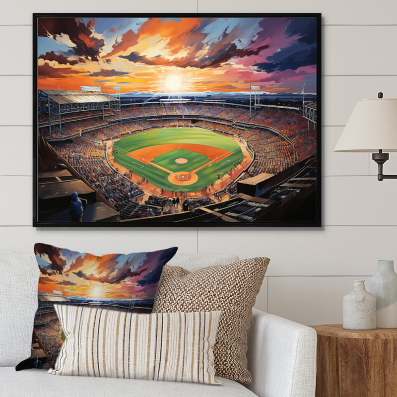 Abstrait Baseball Stadium V - Stades, art mural, H 24 po x l 32 po, Cadre flottant noir