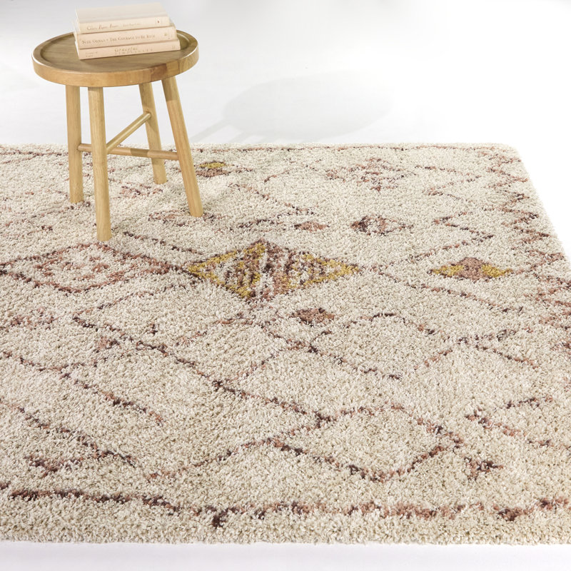 Caureen Cream Moroccan Diamond Area Rug, Rectangle 5'3" x 6'12"