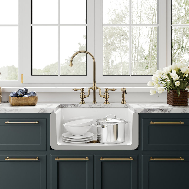 24" White Fireclay Farmhouse Drop-In Double Bowl Sink