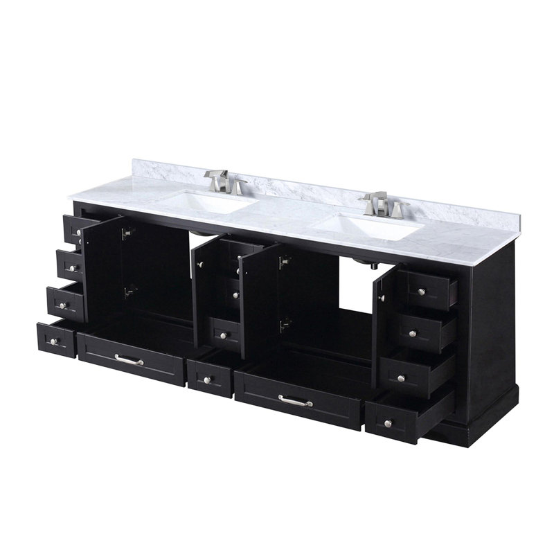 Ensemble de meuble-lavabo double avec plateau en marbre de Carrare et robinet, Espresso