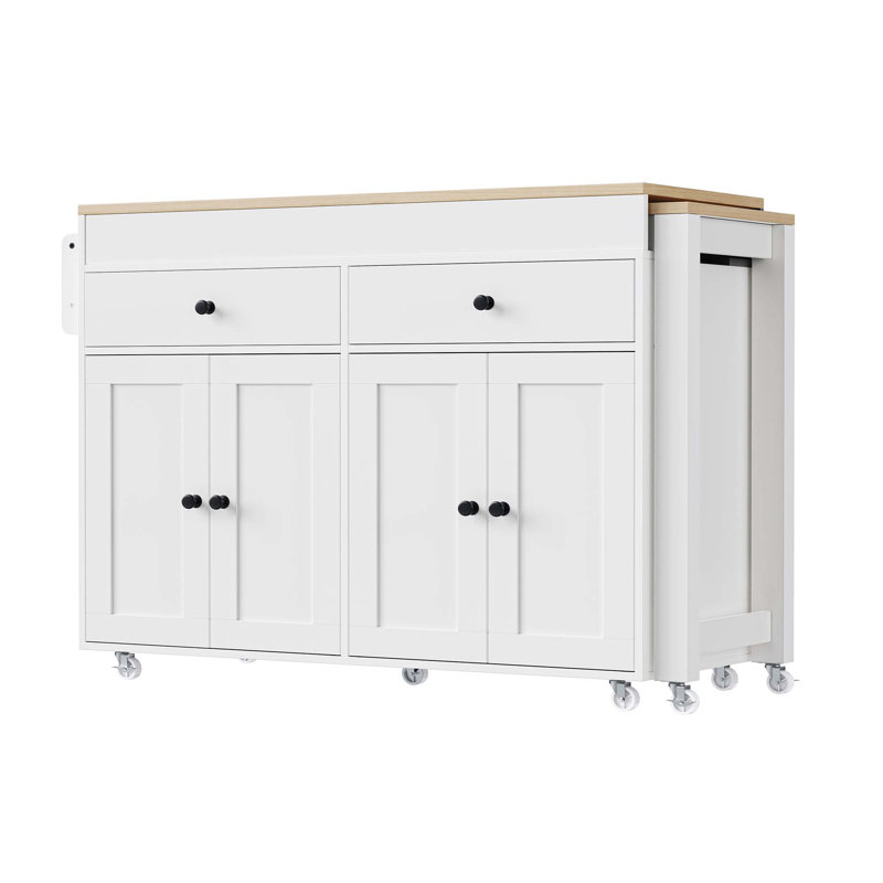 74.5 inch Kitchen Island with Extendable Dining Table , Rolling Kitchen Island on Wheels with Spice Rack and 2 Drawers, Kitchen Storage Cart with 4 Door Cabinet